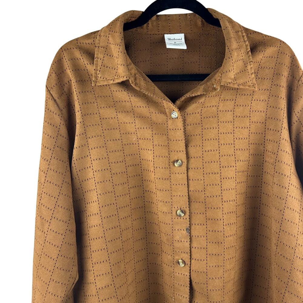 Vintage‎ Westbound Brown Faux Suede Button-Down – Eyelet Detail, Size XL
